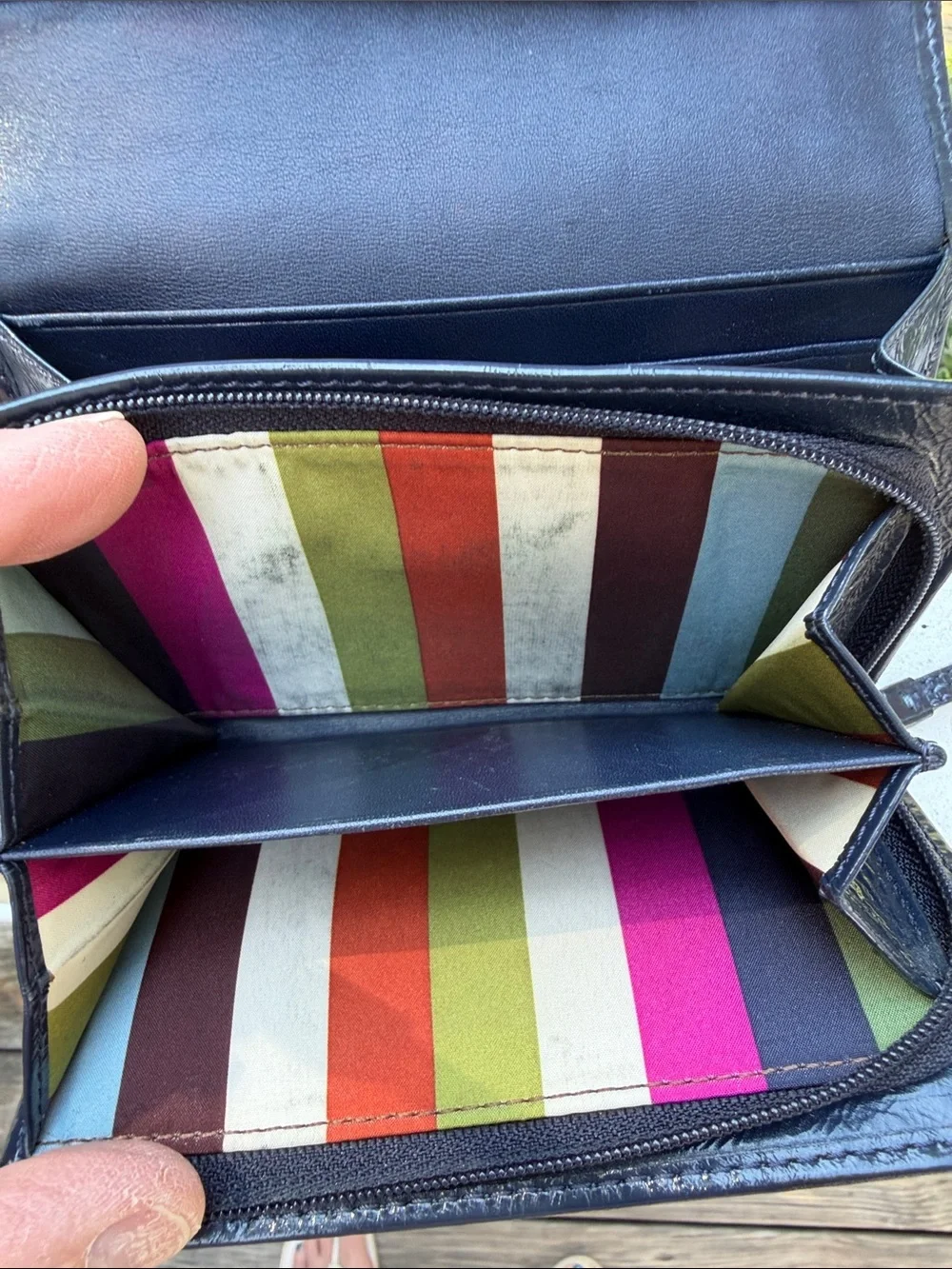 Coach Signature Denim Canvas and Navy Leather Compact Wallet